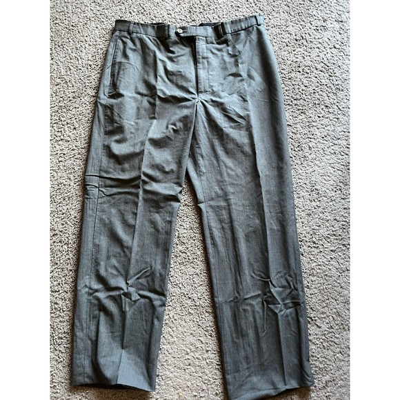 Brooks Brothers 346 Stretch Pant 40x33 Mens Straight Cuffed Pleated Gray Striped - Picture 1 of 5